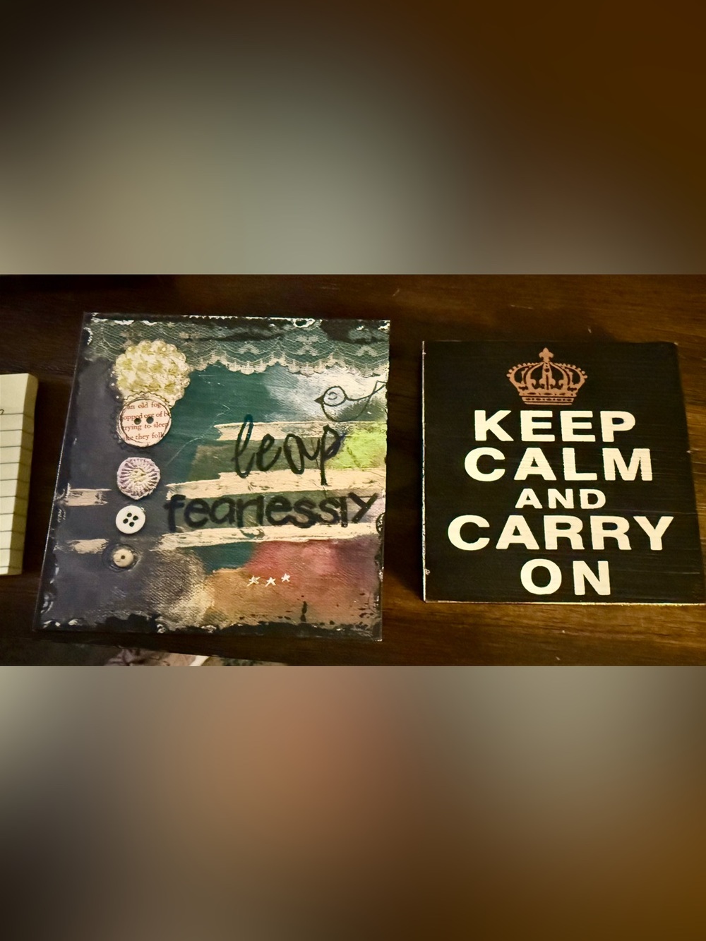 Kelly Rae Roberts wall art ‘leap fearlessly’ and a keep calm and carry on art